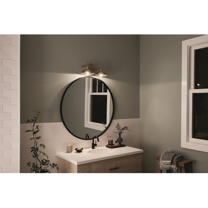 Kichler Clyde 17in 2-Light Vanity Light | Industrial Champagne Bronze | Metal Dome Shades | Bathroom & Hallway Light | 75W Max E26, 120V | Model 45944CPZ