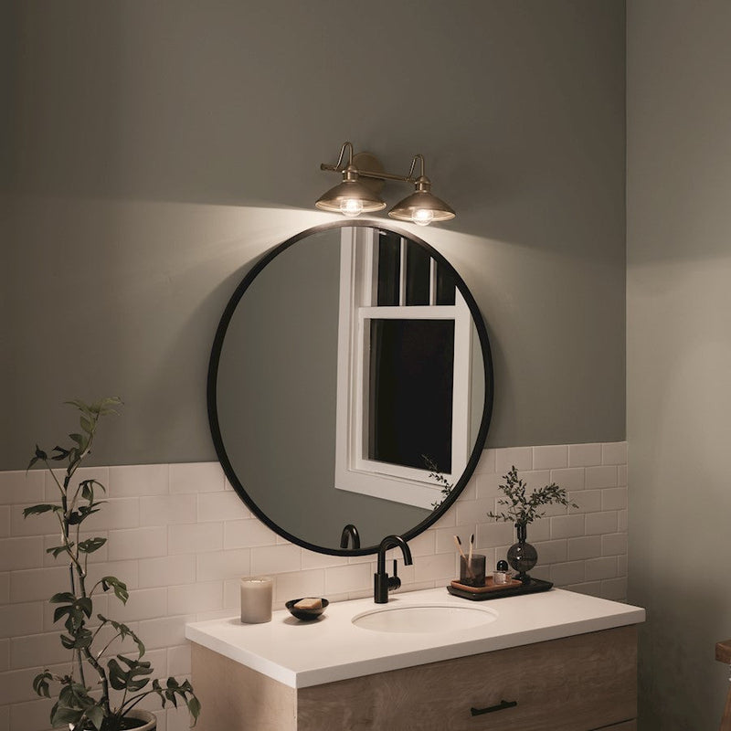 Kichler Clyde 17in 2-Light Vanity Light | Industrial Champagne Bronze | Metal Dome Shades | Bathroom & Hallway Light | 75W Max E26, 120V | Model 45944CPZ