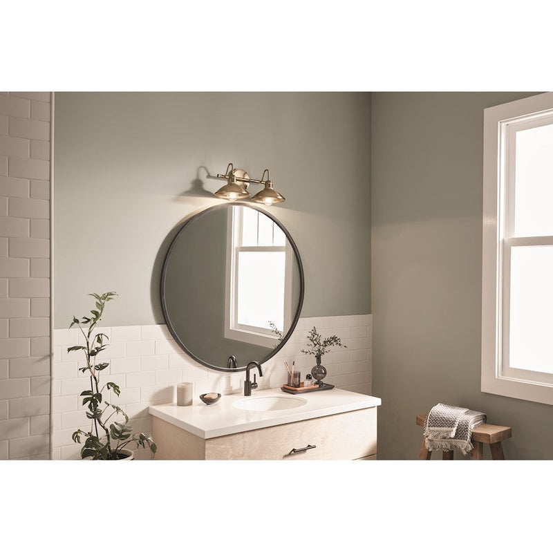 Kichler Clyde 17in 2-Light Vanity Light | Industrial Champagne Bronze | Metal Dome Shades | Bathroom & Hallway Light | 75W Max E26, 120V | Model 45944CPZ