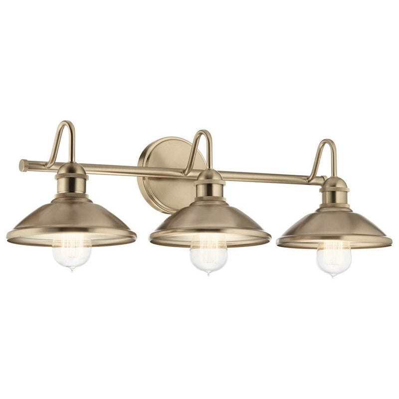 Kichler Clyde 3-Light 26.5in Vanity Light | Industrial Champagne Bronze Steel | Bathroom & Powder Room Illumination | 225W Max, 3x A19 | Model 45945CPZ
