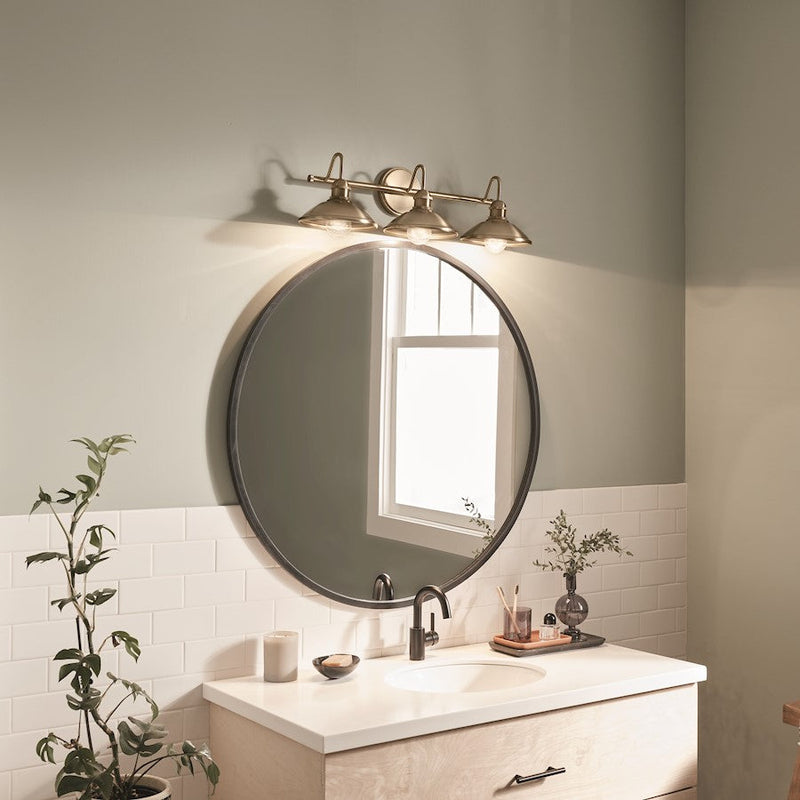 Kichler Clyde 3-Light 26.5in Vanity Light | Industrial Champagne Bronze Steel | Bathroom & Powder Room Illumination | 225W Max, 3x A19 | Model 45945CPZ