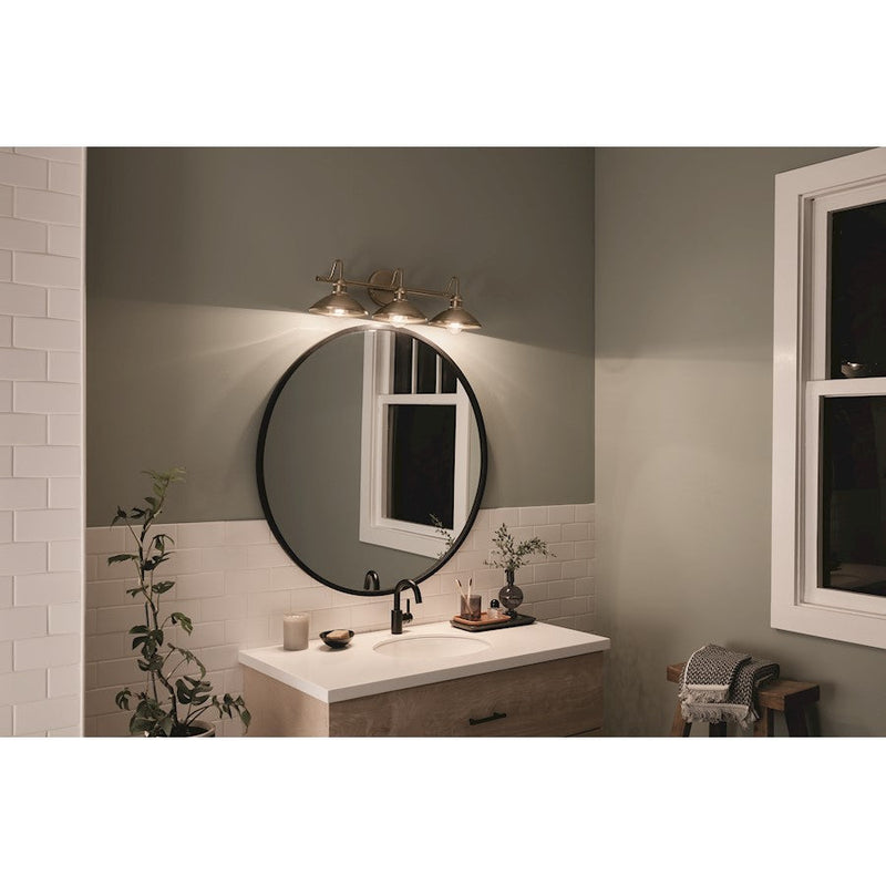 Kichler Clyde 3-Light 26.5in Vanity Light | Industrial Champagne Bronze Steel | Bathroom & Powder Room Illumination | 225W Max, 3x A19 | Model 45945CPZ