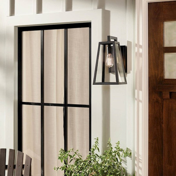 Kichler Delison 1 Light Outdoor Wall Sconce, Black/Clear Tempered