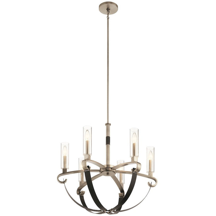 Kichler Artem 26" 6 Light Chandelier, Clear Glass Cylinders, Pewter - 52015CLP