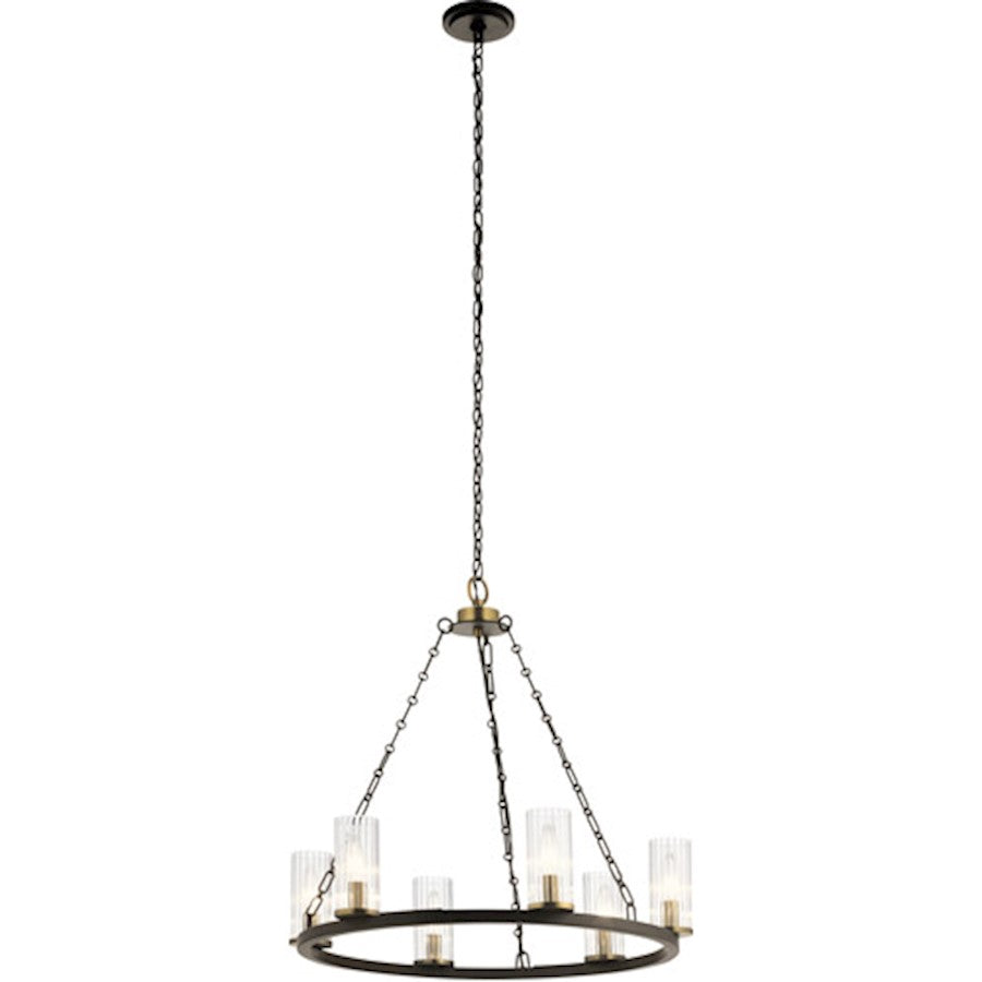 Kichler Mathias 23" 6 Light Chandelier, Ribbed Glass, Olde Bronze - 52107OZ