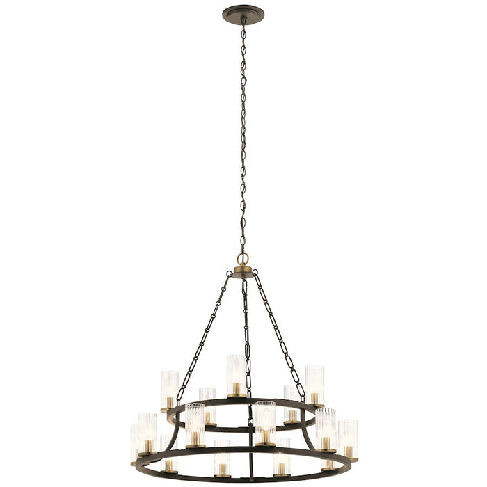 Kichler Mathias 31" 15 Light 2 Tier Chandelier, Ribbed Glass, Bronze - 52109OZ