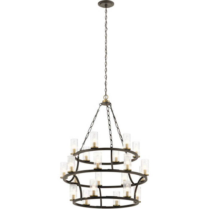 Kichler Mathias 41.5" 21 Light 3 Tier Chandelier, Ribbed Glass, Bronze - 52110OZ