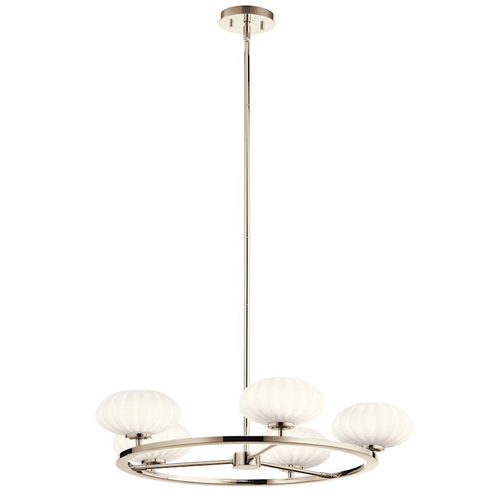 Kichler Pim 40" 5 Light Round Chandelier, Satin Etched Opal, Nickel - 52223PN