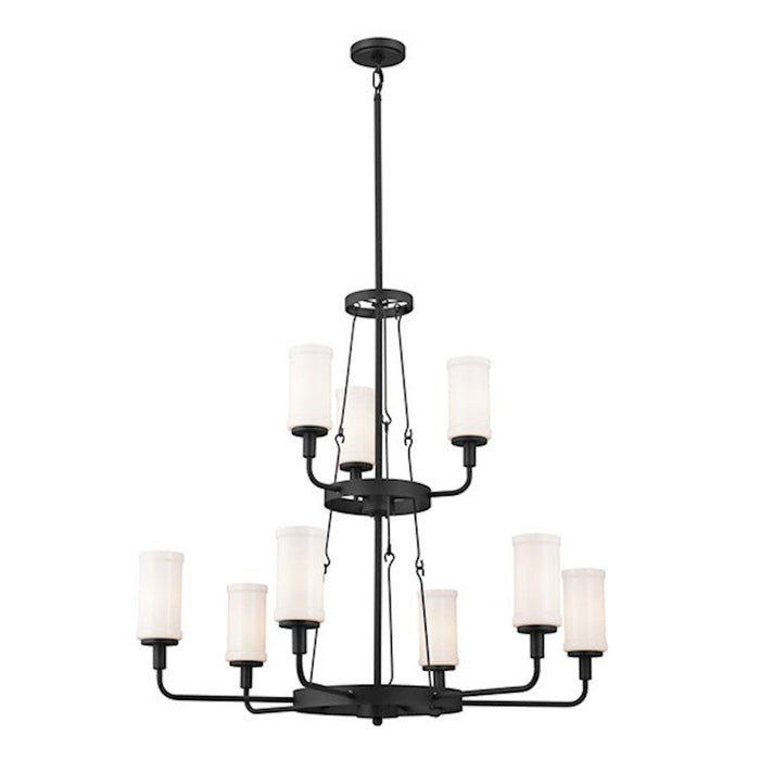 Kichler Vetivene 9 Light Chandelier, Textured Black/Opal - 52452BKT