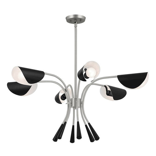 Kichler Arcus 39" 6 Light Chandelier, Satin Nickel/Black - 52559SN