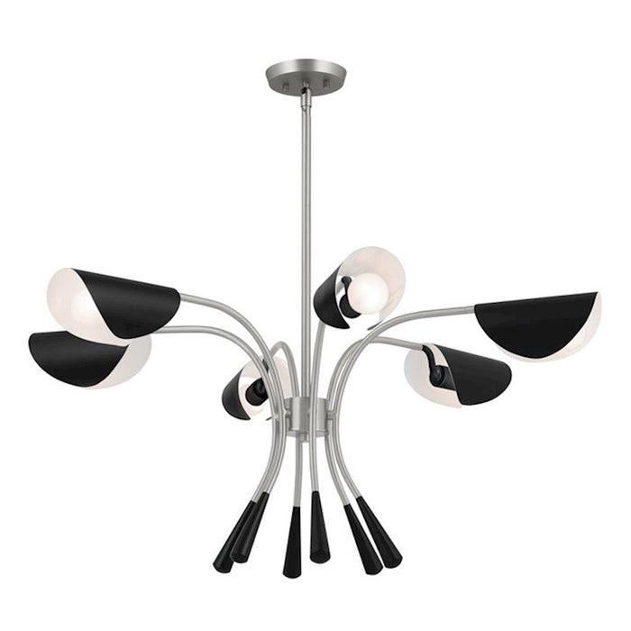 Kichler Arcus 39" 6 Light Chandelier, Satin Nickel/Black - 52559SN