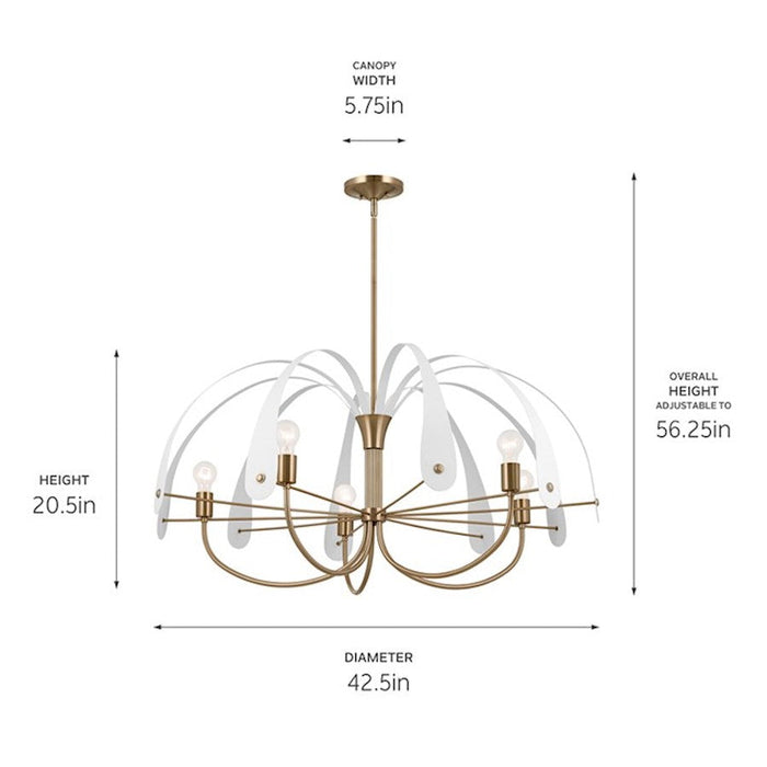 Kichler Petal 5 Light Chandelier, Champagne Bronze/Black/White