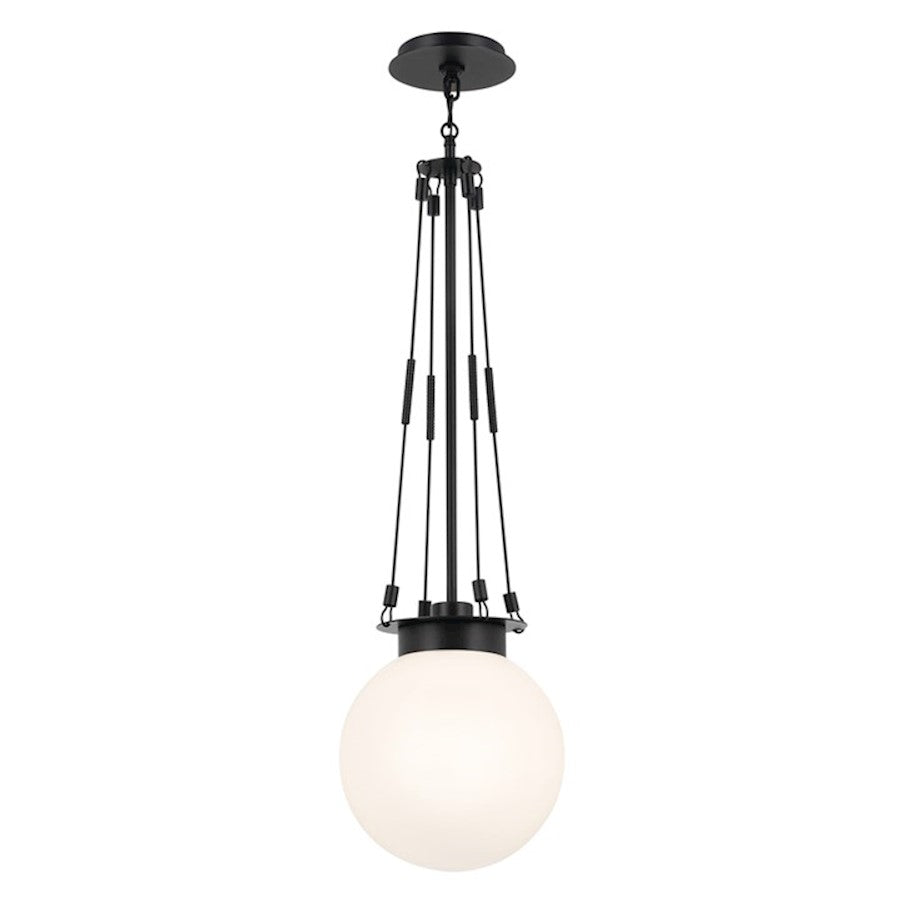 Kichler Albers 11" 1 Light Pendant, Black/Opal Glass - 52582BK