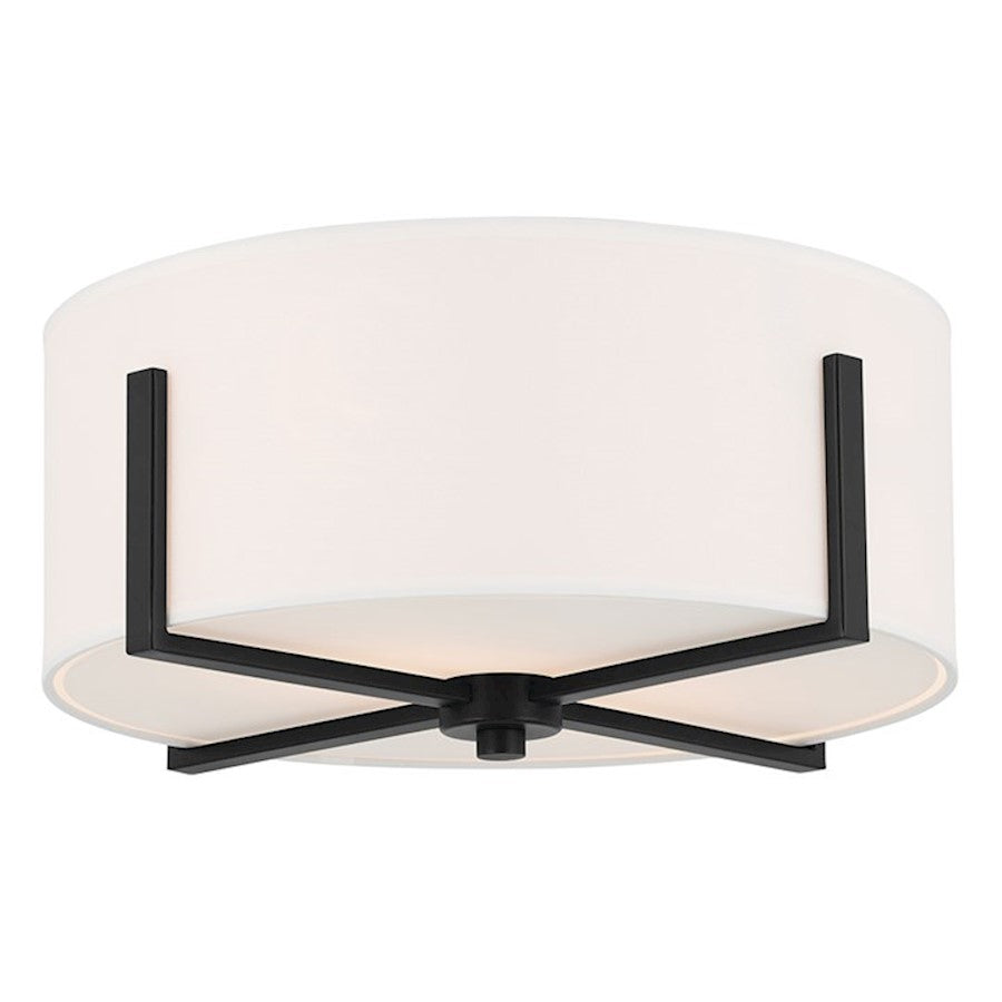 Kichler Malen 16" 2 Light Flush Mount, Black/White Fabric Shade - 52593BK