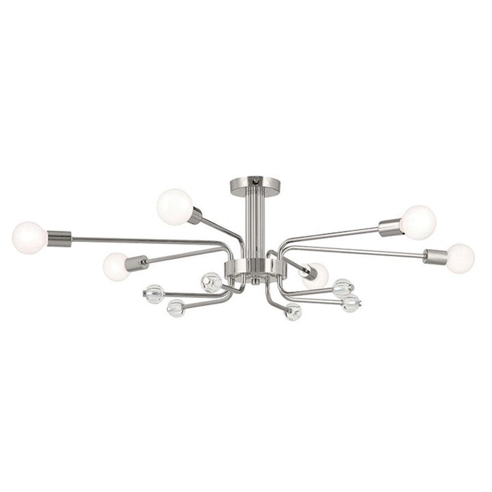 Kichler Ocala 41" 6 Light Flush Mount, Polished Nickel/Clear Crystal - 52602PN