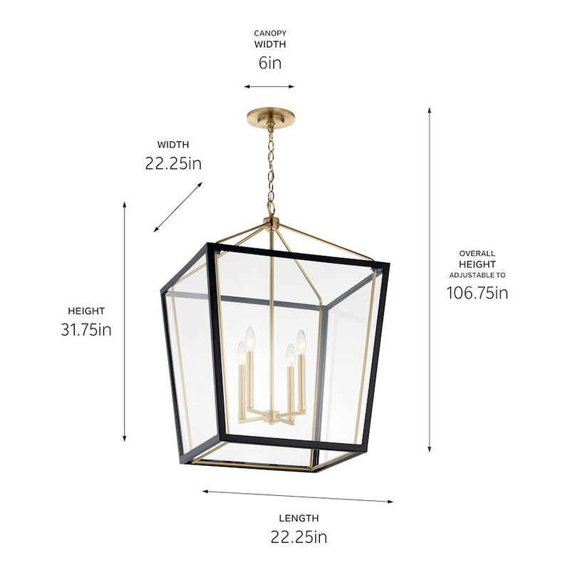 Kichler Delvin 31.75" 4 Light Foyer Pendant, Bronze/Black/Clear