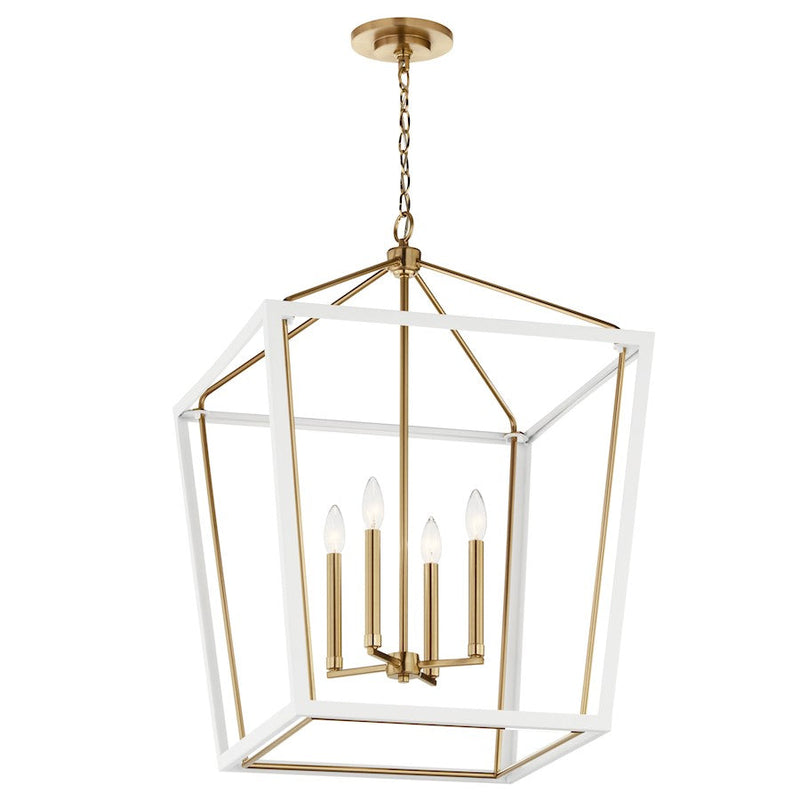 Kichler Delvin 31.75" 4 Light Foyer Pendant, Bronze/White/Clear