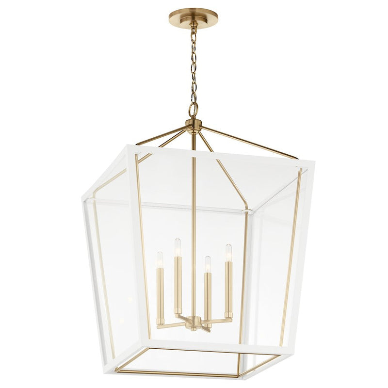 Kichler Delvin 31.75" 4 Light Foyer Pendant, Bronze/White/Clear