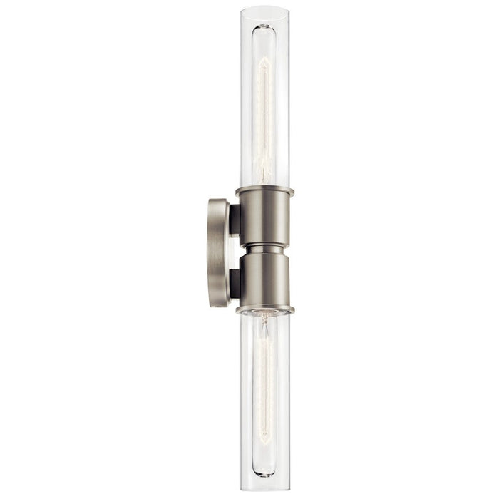 Kichler Aviv 24" 2 Light Wall Sconce, Brushed Nickel/Clear Glass