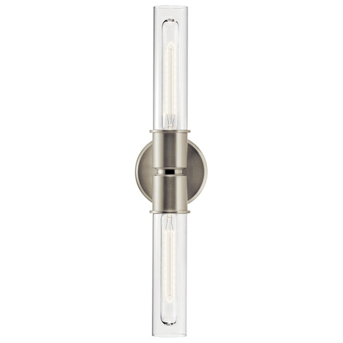 Kichler Aviv 24" 2 Light Wall Sconce, Brushed Nickel/Clear Glass