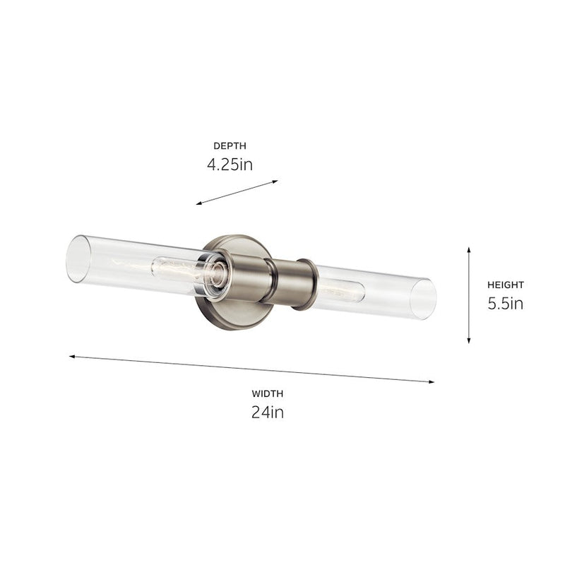 Kichler Aviv 24" 2 Light Wall Sconce, Brushed Nickel/Clear Glass