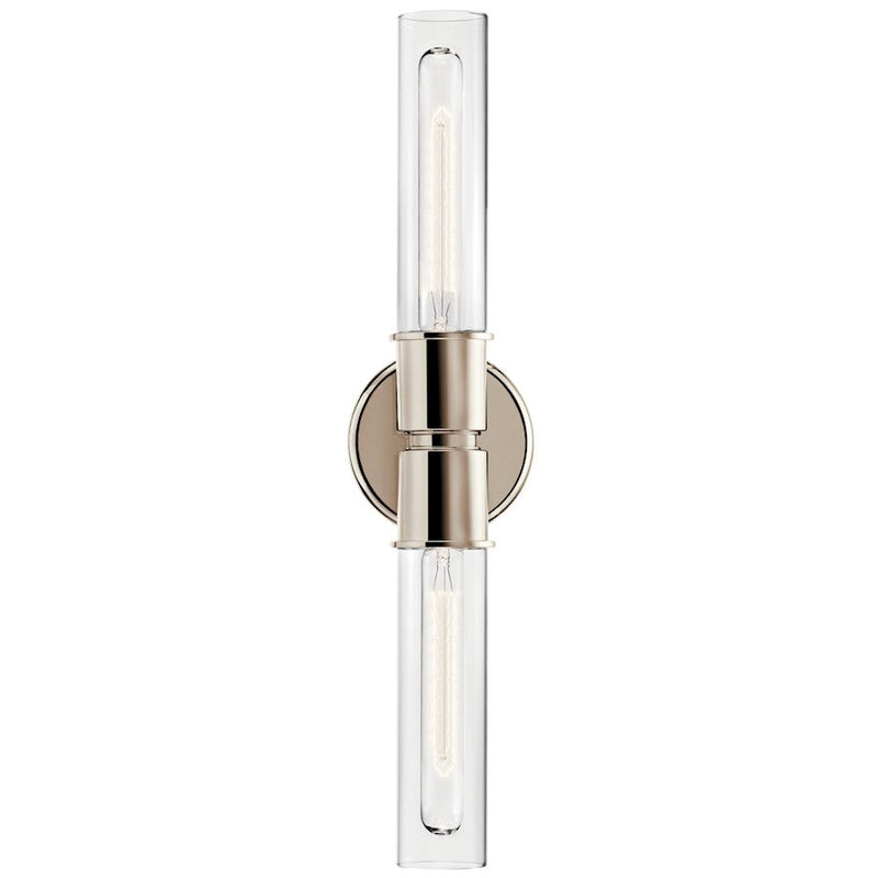 Kichler Aviv 24" 2 Light Wall Sconce, Polished Nickel/Clear Glass