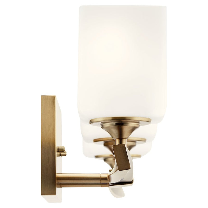 Kichler Marette 23in Wide 3-Light Vanity | Champagne Bronze Steel & Satin Opal Glass | Bathroom & Powder Room Vanity | 75W Max per Bulb | Model 55002CPZ