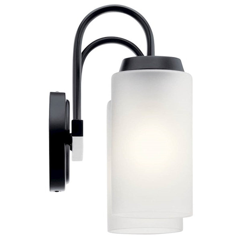 Kichler Kennewick 2-Light Vanity Light | Industrial Black Steel & Satin Etched Glass | Bathroom & Powder Room Light | 150W Max, E26, Damp | Model 55086BK
