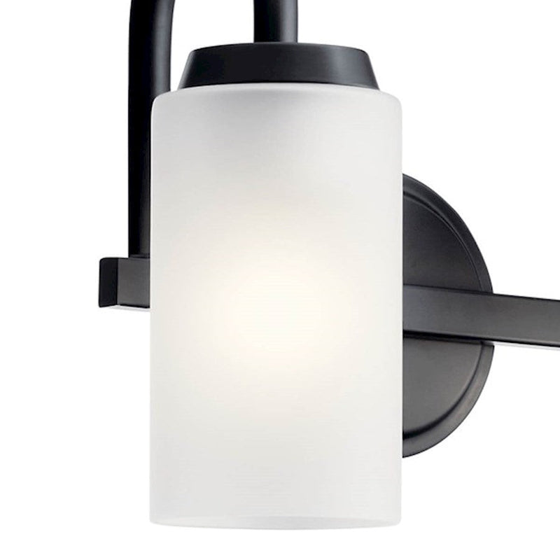 Kichler Kennewick 2-Light Vanity Light | Industrial Black Steel & Satin Etched Glass | Bathroom & Powder Room Light | 150W Max, E26, Damp | Model 55086BK