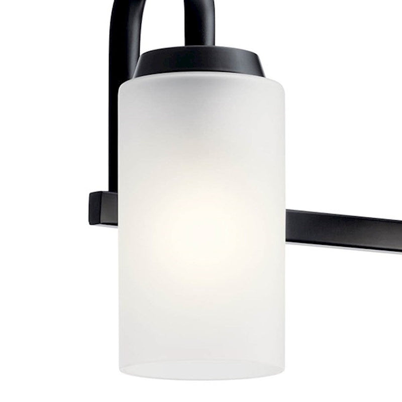 Kichler Kennewick 32in 4-Light Vanity Light | Black Steel & Satin Etched Glass | Bathroom Vanity Light | 4x75W Incandescent | Model 55088BK