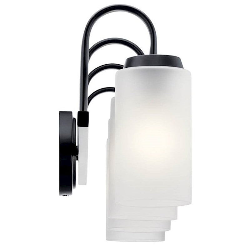 Kichler Kennewick 32in 4-Light Vanity Light | Black Steel & Satin Etched Glass | Bathroom Vanity Light | 4x75W Incandescent | Model 55088BK