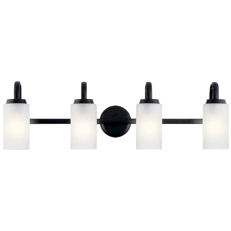 Kichler Kennewick 32in 4-Light Vanity Light | Black Steel & Satin Etched Glass | Bathroom Vanity Light | 4x75W Incandescent | Model 55088BK
