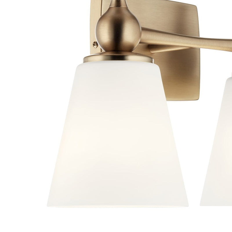 Kichler Cosabella 2 Light Vanity Light | Champagne Bronze Steel & Etched White Glass | Bathroom & Damp-Rated Light | Model 55091CPZ