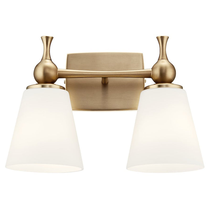 Kichler Cosabella 2 Light Vanity Light | Champagne Bronze Steel & Etched White Glass | Bathroom & Damp-Rated Light | Model 55091CPZ