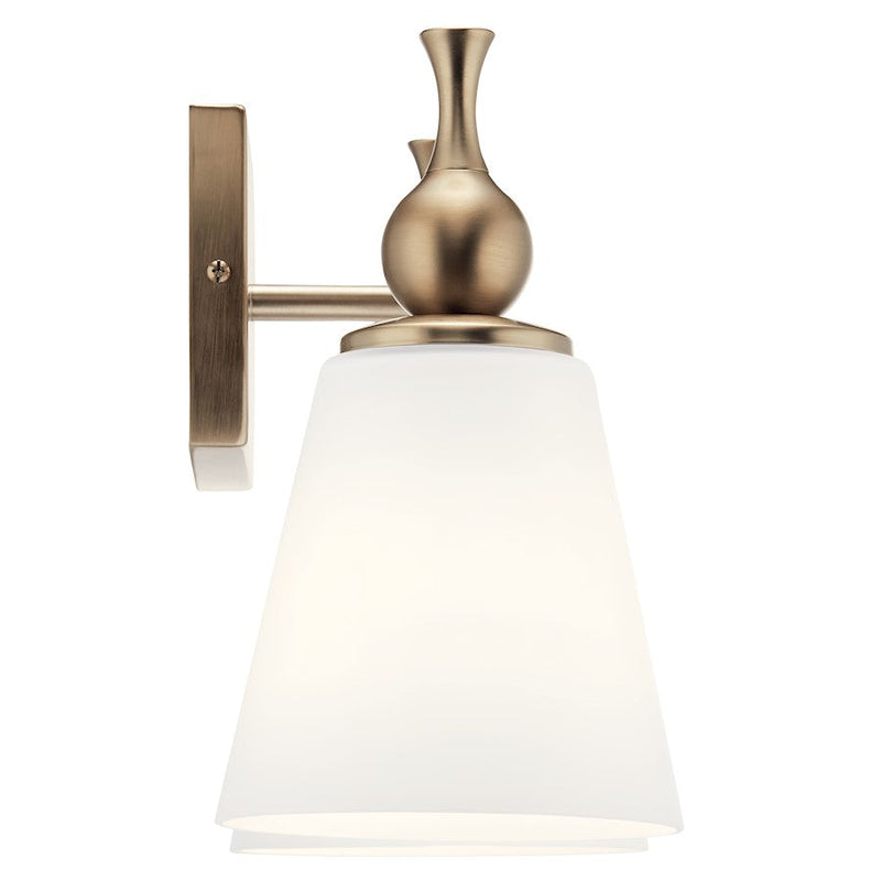 Kichler Cosabella 2 Light Vanity Light | Champagne Bronze Steel & Etched White Glass | Bathroom & Damp-Rated Light | Model 55091CPZ
