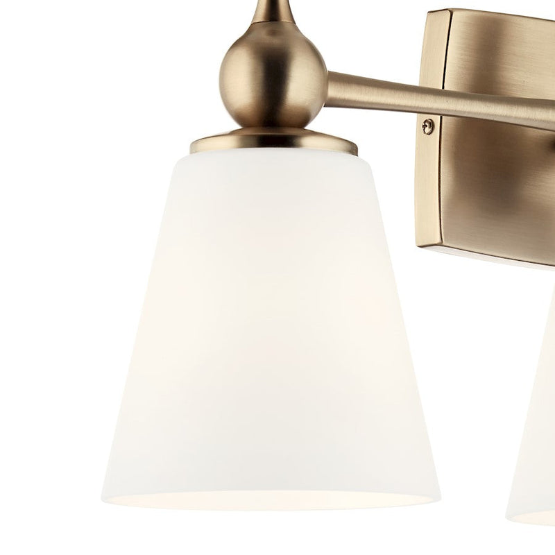 Kichler Cosabella 24in 3-Light Vanity Light | Mid-Century Champagne Bronze & Etched White | Bathroom Vanity Light | 300W Incandescent | Model 55092CPZ