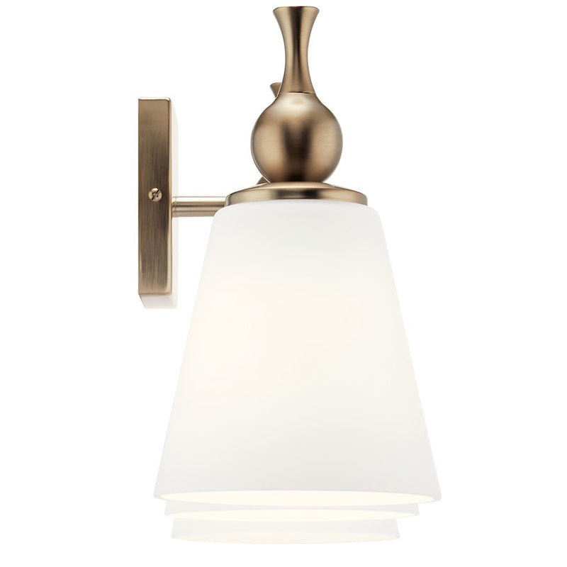 Kichler Cosabella 24in 3-Light Vanity Light | Mid-Century Champagne Bronze & Etched White | Bathroom Vanity Light | 300W Incandescent | Model 55092CPZ