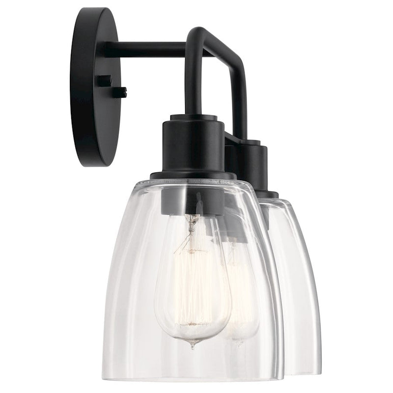 Kichler Meller 15in 2-Light Vanity Light | Industrial Black Steel and Clear Glass | Bathroom Vanity Light | 15 x 11.25 x 7 in | Model 55101BK