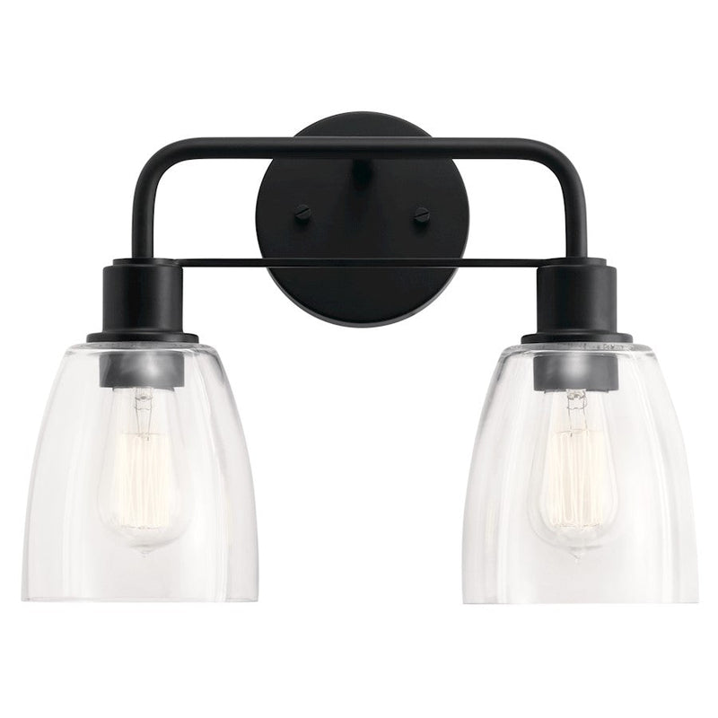 Kichler Meller 15in 2-Light Vanity Light | Industrial Black Steel and Clear Glass | Bathroom Vanity Light | 15 x 11.25 x 7 in | Model 55101BK