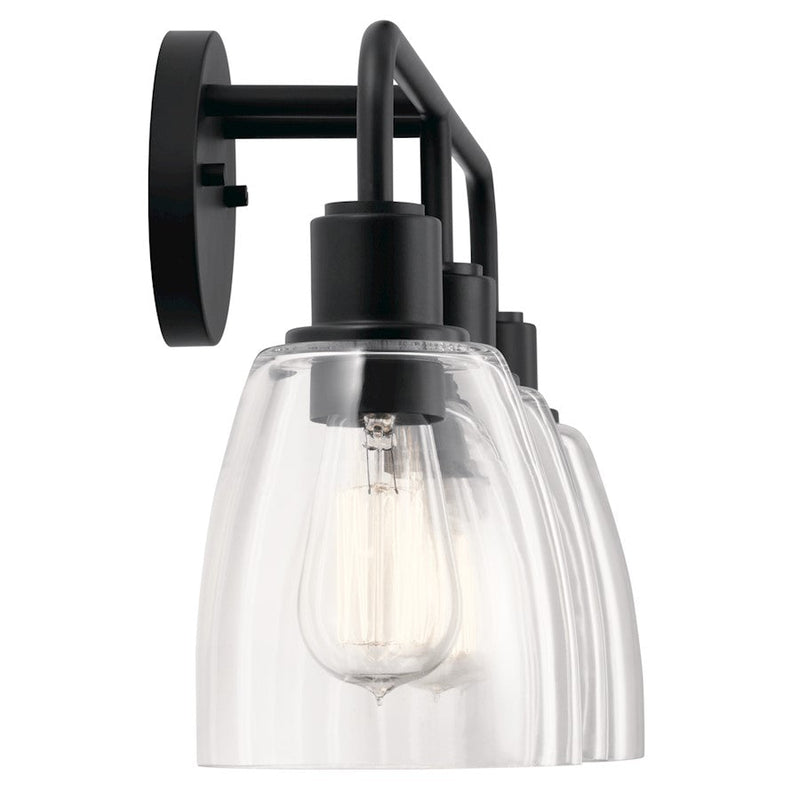 Kichler Meller 24in 3-Light Vanity Light | Industrial Steel Black with Clear Glass | Bathroom & Powder Room Light | 3 Bulbs 60W, Damp Rated | Model 55102BK
