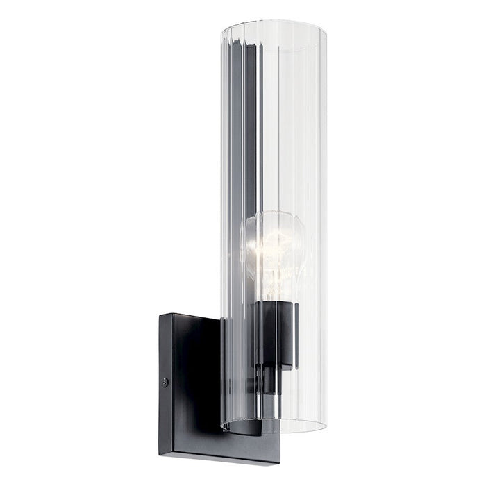 Kichler Jemsa 14" 1 Light Wall Sconce, Black/Clear Fluted Glass