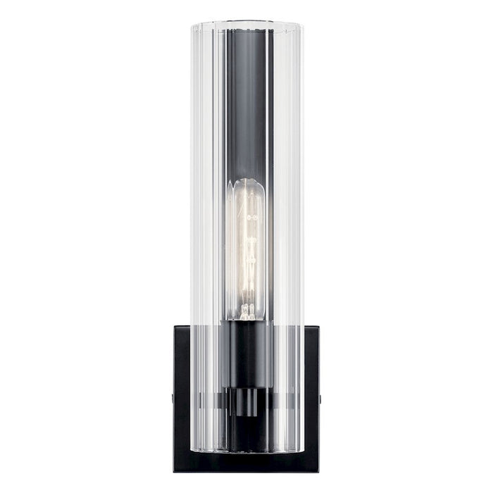 Kichler Jemsa 14" 1 Light Wall Sconce, Black/Clear Fluted Glass