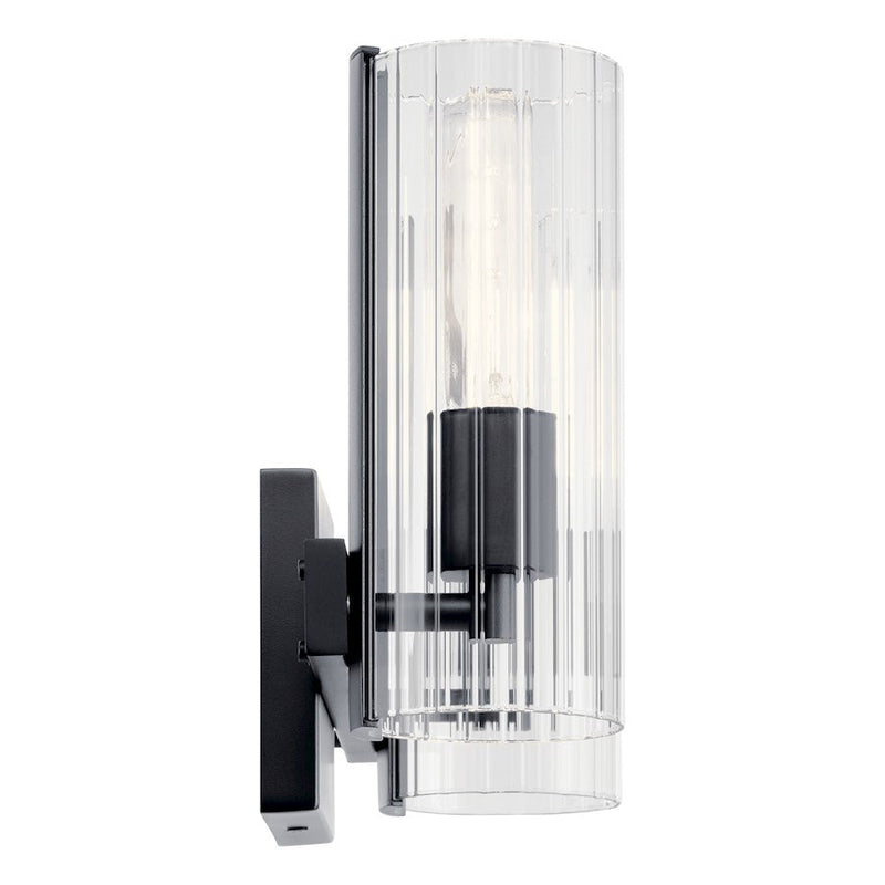 Kichler Jemsa 13.75in 2-Light Vanity Light | Soft Modern Black Steel & Clear Fluted Glass | Bathroom Vanity Light | 60W Max | Model 55167BK
