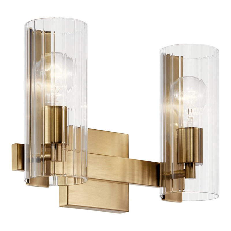 Kichler Jemsa 13.75in 2-Light Vanity | Soft Modern Champagne Bronze & Clear Fluted | Bathroom Vanity Light | 60W max per bulb, Damp | Model 55167CPZ