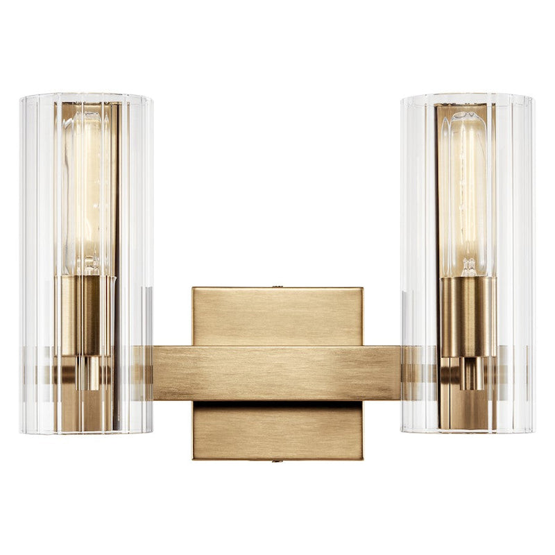 Kichler Jemsa 13.75in 2-Light Vanity | Soft Modern Champagne Bronze & Clear Fluted | Bathroom Vanity Light | 60W max per bulb, Damp | Model 55167CPZ