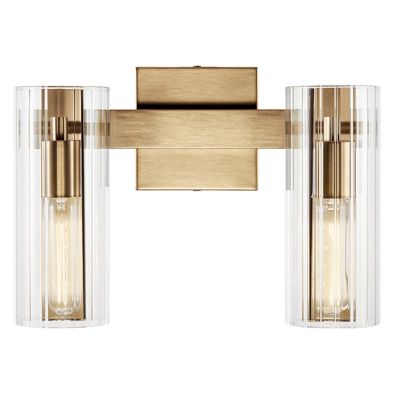 Kichler Jemsa 13.75in 2-Light Vanity | Soft Modern Champagne Bronze & Clear Fluted | Bathroom Vanity Light | 60W max per bulb, Damp | Model 55167CPZ
