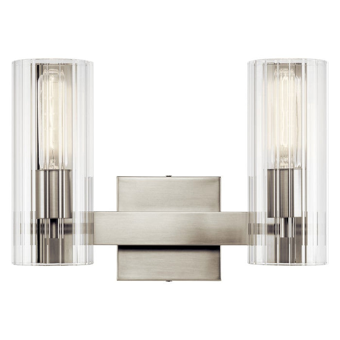 Kichler Jemsa 13.75" 2 Light Vanity, Brushed Nickel/Clear Fluted