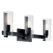 Kichler Jemsa 22.75" 3 Light Vanity, Black/Clear Fluted Glass - 55168BK