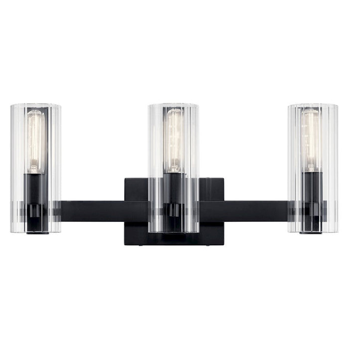 Kichler Jemsa 22.75" 3 Light Vanity, Black/Clear Fluted Glass