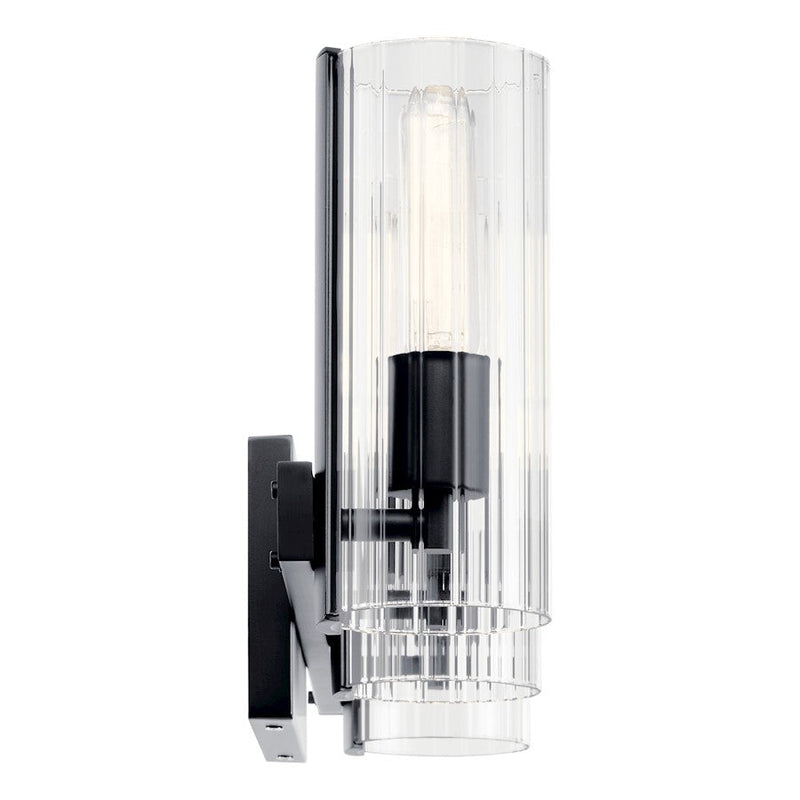 Kichler Jemsa 22.75in 3-Light Vanity | Soft Modern Black & Clear Fluted Glass | Bathroom Vanity Light | 60W Max Each, 120V, Damp | Model 55168BK